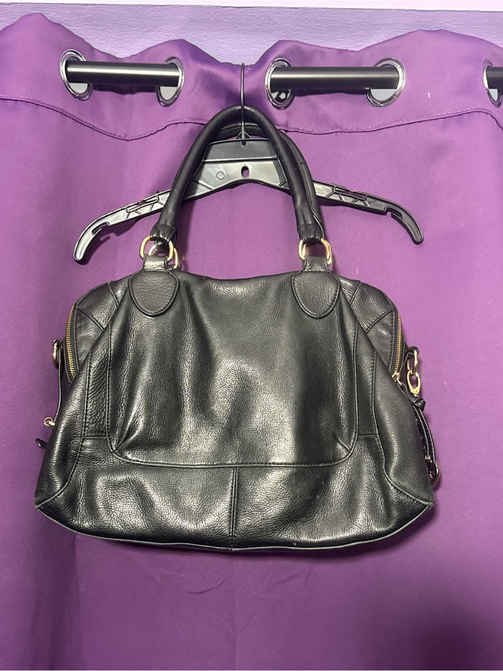 Audrey Brooke Black Leather Satchel Handbag